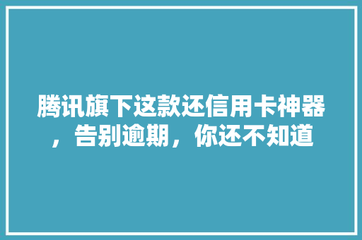 腾讯旗下这款还信用卡神器，告别逾期，你还不知道