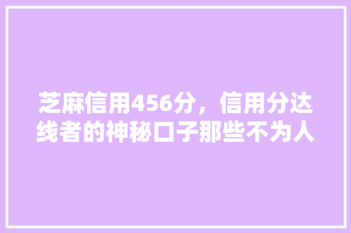 芝麻信用456分，信用分达线者的神秘口子那些不为人知的秘密