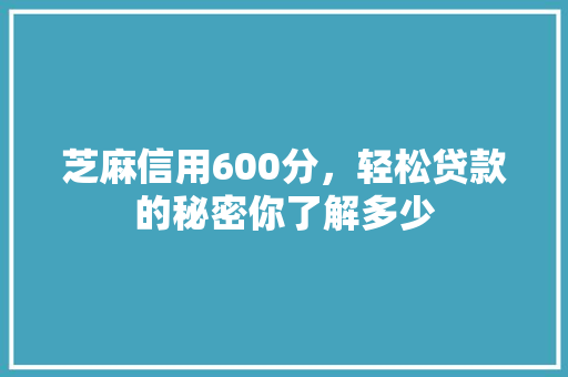 芝麻信用600分，轻松贷款的秘密你了解多少