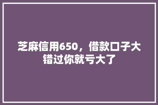芝麻信用650，借款口子大错过你就亏大了