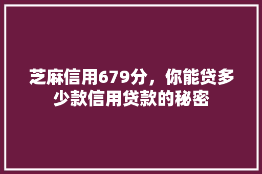 芝麻信用679分，你能贷多少款信用贷款的秘密