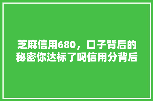 芝麻信用680，口子背后的秘密你达标了吗信用分背后的那些事儿