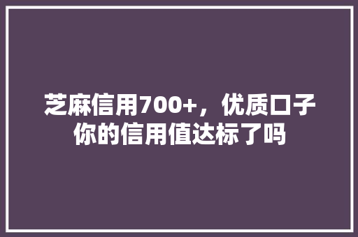 芝麻信用700+，优质口子你的信用值达标了吗