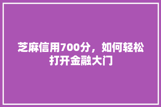 芝麻信用700分，如何轻松打开金融大门