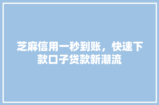 芝麻信用一秒到账，快速下款口子贷款新潮流
