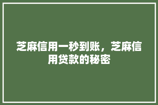 芝麻信用一秒到账，芝麻信用贷款的秘密