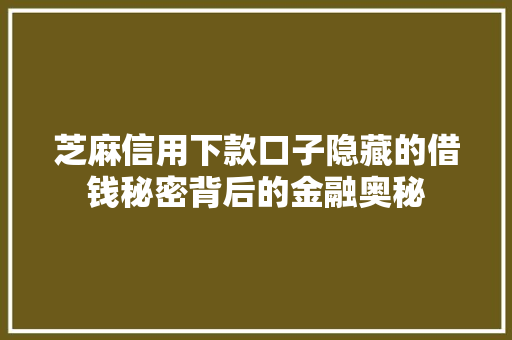 芝麻信用下款口子隐藏的借钱秘密背后的金融奥秘