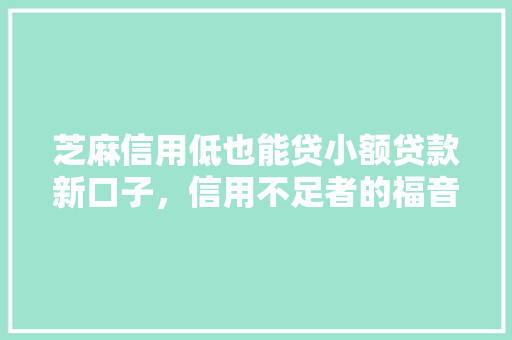 芝麻信用低也能贷小额贷款新口子，信用不足者的福音