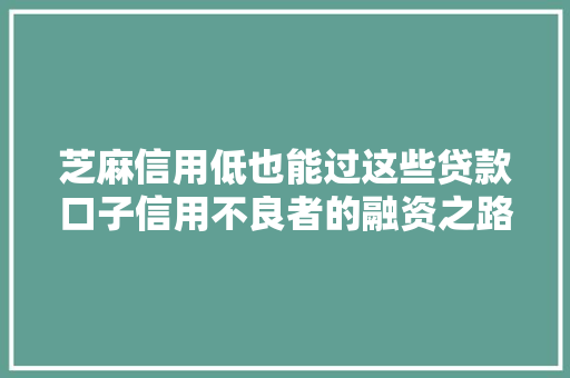 芝麻信用低也能过这些贷款口子信用不良者的融资之路