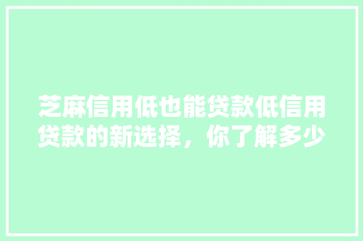 芝麻信用低也能贷款低信用贷款的新选择，你了解多少