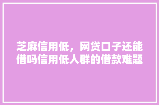 芝麻信用低，网贷口子还能借吗信用低人群的借款难题