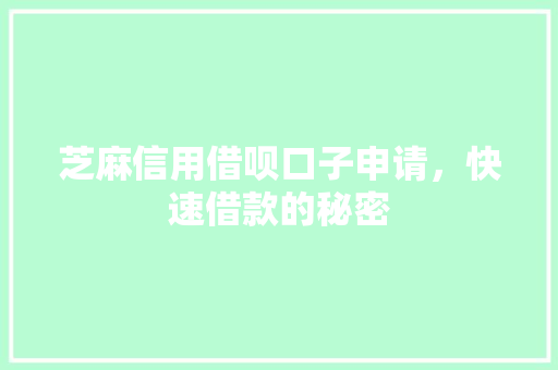 芝麻信用借呗口子申请，快速借款的秘密