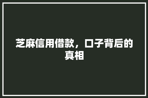 芝麻信用借款，口子背后的真相