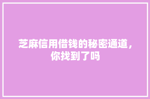 芝麻信用借钱的秘密通道，你找到了吗