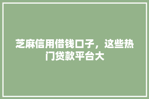 芝麻信用借钱口子，这些热门贷款平台大