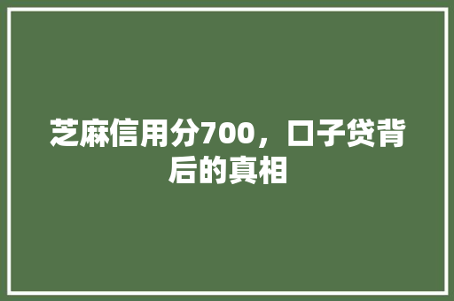 芝麻信用分700，口子贷背后的真相
