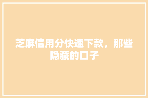 芝麻信用分快速下款，那些隐藏的口子