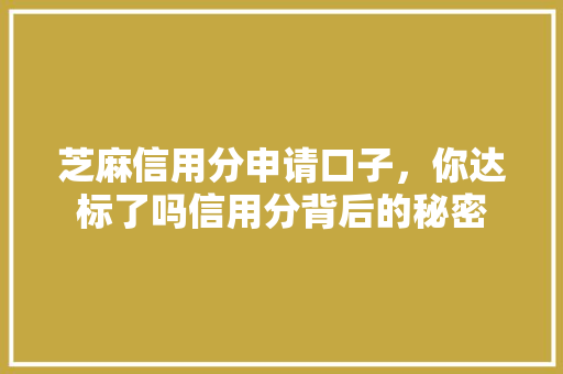 芝麻信用分申请口子，你达标了吗信用分背后的秘密