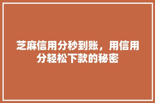 芝麻信用分秒到账，用信用分轻松下款的秘密