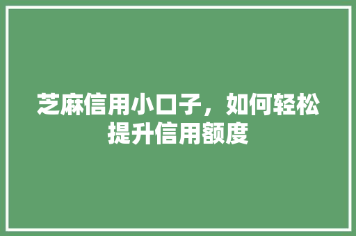 芝麻信用小口子，如何轻松提升信用额度