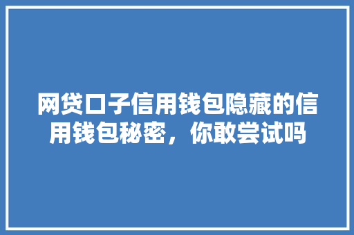 网贷口子信用钱包隐藏的信用钱包秘密，你敢尝试吗