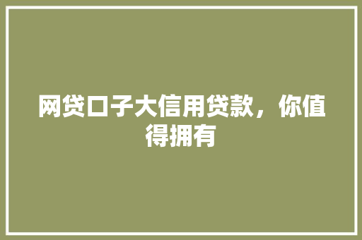 网贷口子大信用贷款，你值得拥有