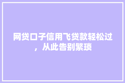 网贷口子信用飞贷款轻松过，从此告别繁琐