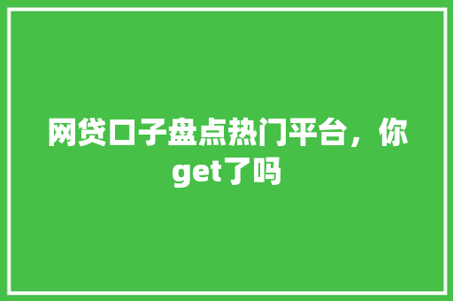 网贷口子盘点热门平台，你get了吗