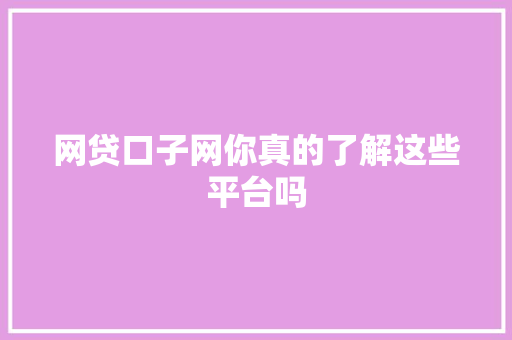 网贷口子网你真的了解这些平台吗