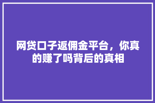 网贷口子返佣金平台，你真的赚了吗背后的真相