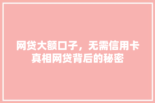 网贷大额口子，无需信用卡真相网贷背后的秘密