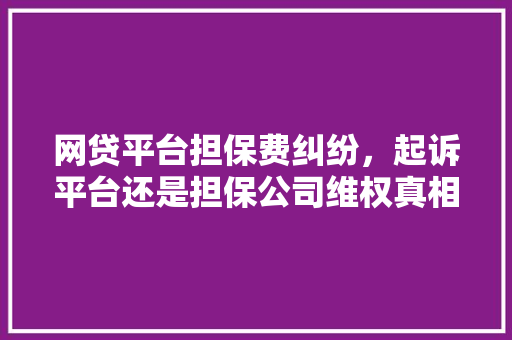 网贷平台担保费纠纷，起诉平台还是担保公司维权真相