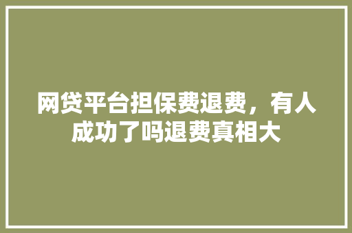 网贷平台担保费退费，有人成功了吗退费真相大