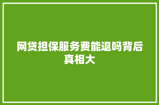 网贷担保服务费能退吗背后真相大
