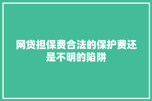 网贷担保费合法的保护费还是不明的陷阱