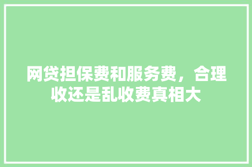 网贷担保费和服务费，合理收还是乱收费真相大