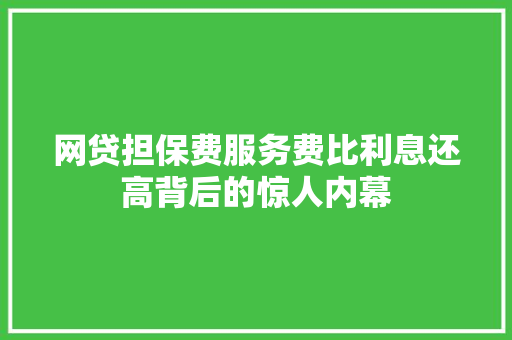 网贷担保费服务费比利息还高背后的惊人内幕