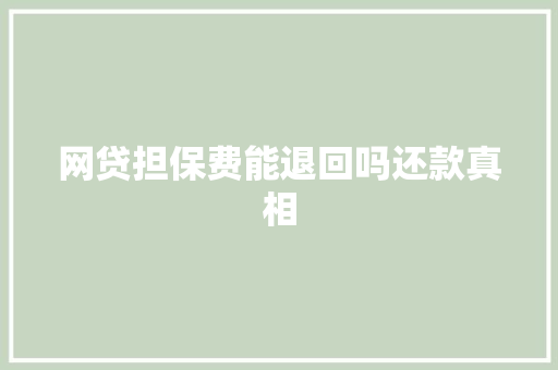 网贷担保费能退回吗还款真相