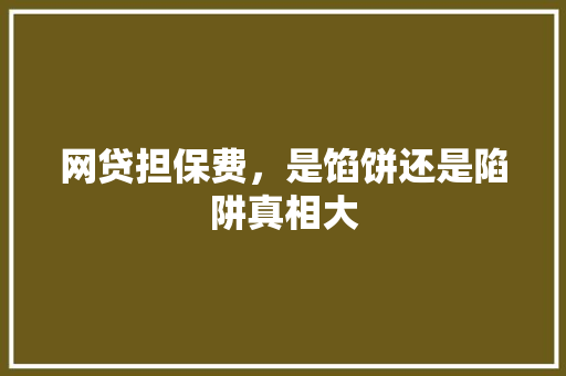 网贷担保费，是馅饼还是陷阱真相大