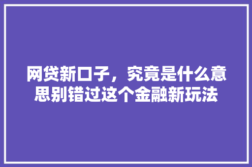 网贷新口子，究竟是什么意思别错过这个金融新玩法