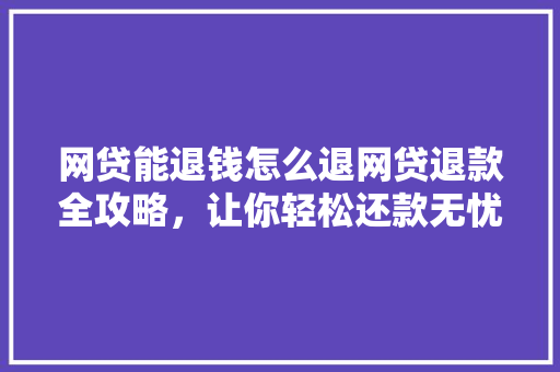 网贷能退钱怎么退网贷退款全攻略，让你轻松还款无忧
