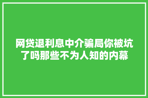 网贷退利息中介骗局你被坑了吗那些不为人知的内幕