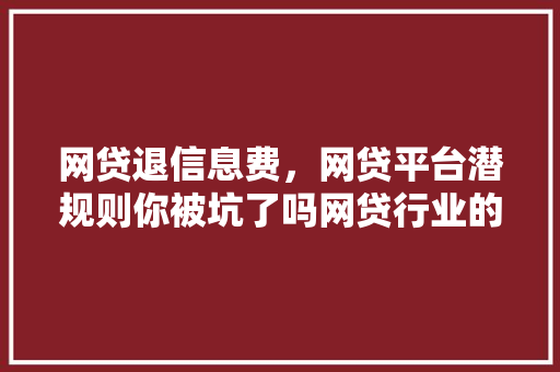 网贷退信息费，网贷平台潜规则你被坑了吗网贷行业的暗流涌动