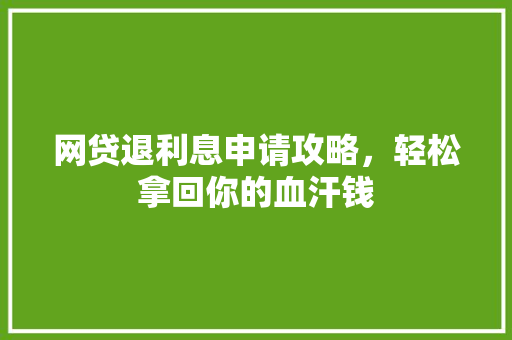 网贷退利息申请攻略，轻松拿回你的血汗钱