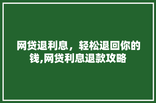 网贷退利息，轻松退回你的钱,网贷利息退款攻略
