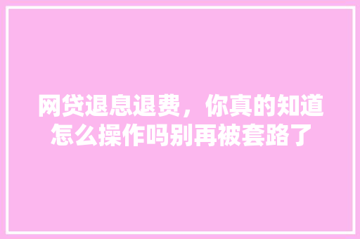 网贷退息退费，你真的知道怎么操作吗别再被套路了