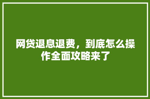 网贷退息退费，到底怎么操作全面攻略来了