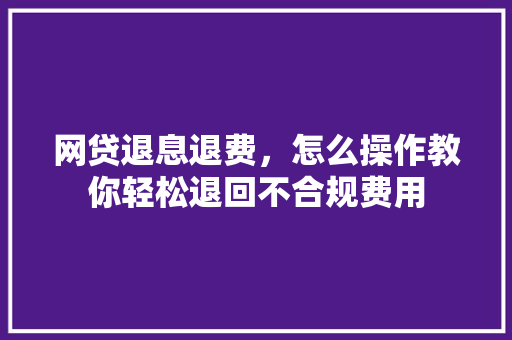 网贷退息退费，怎么操作教你轻松退回不合规费用