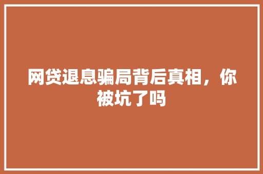 网贷退息骗局背后真相，你被坑了吗