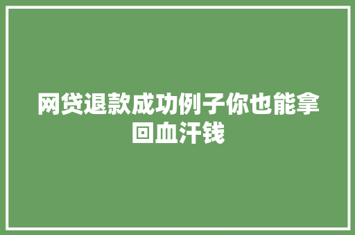 网贷退款成功例子你也能拿回血汗钱